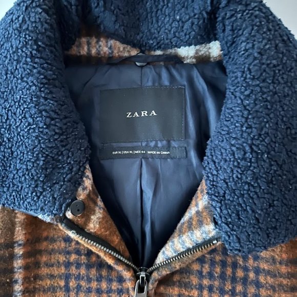 Zara Plaid Bomber Jacket with removable Sherpa Collar - Men’s XL - Picture 4 of 5
